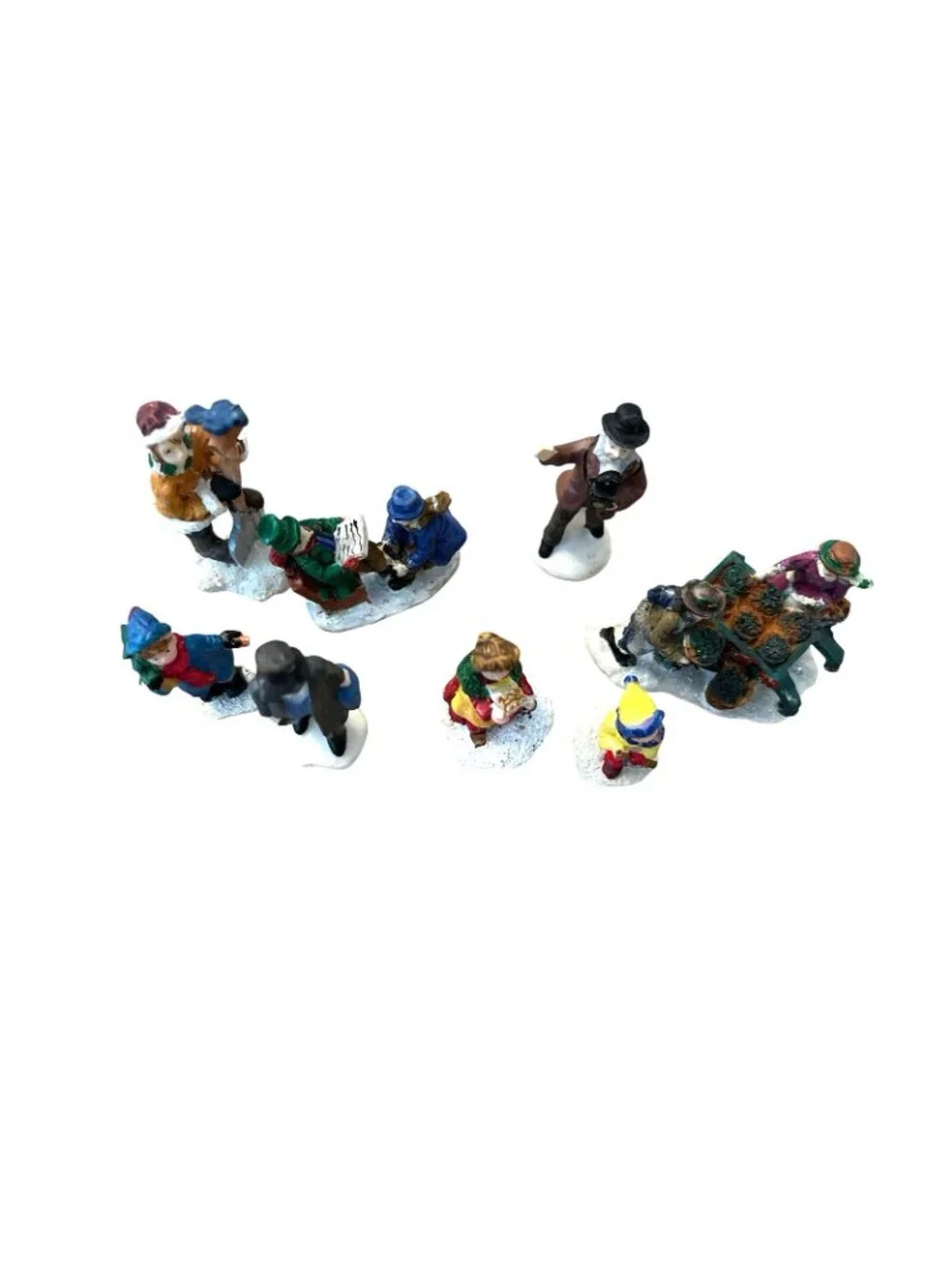 Miniature Holiday Village Figurines Victorian Man Woman Children Snow Lot of 8